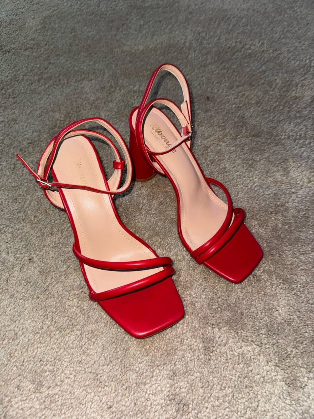 Red Strappy Block Heel Sandals - Women